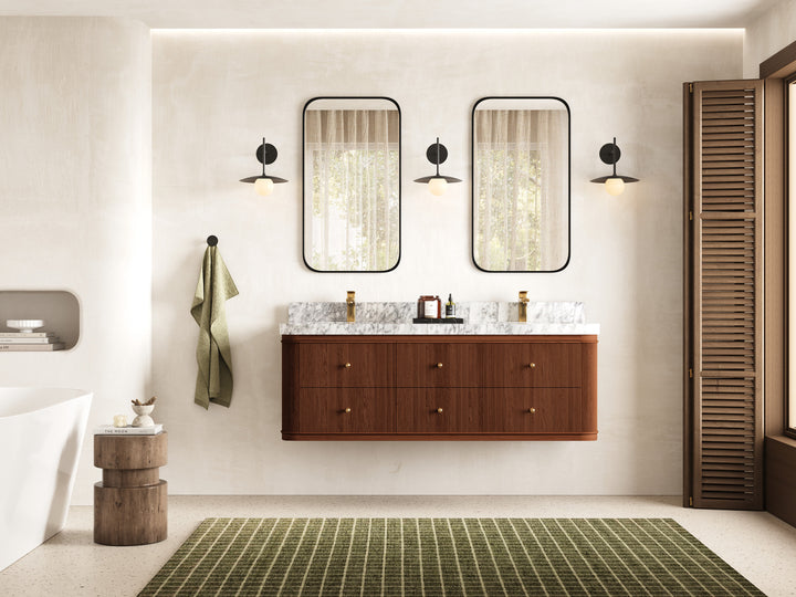 Hampton Floating Teak 60 in. W x 22 in. D Double Sink Bathroom Vanity (Dark Natural) - photo 4