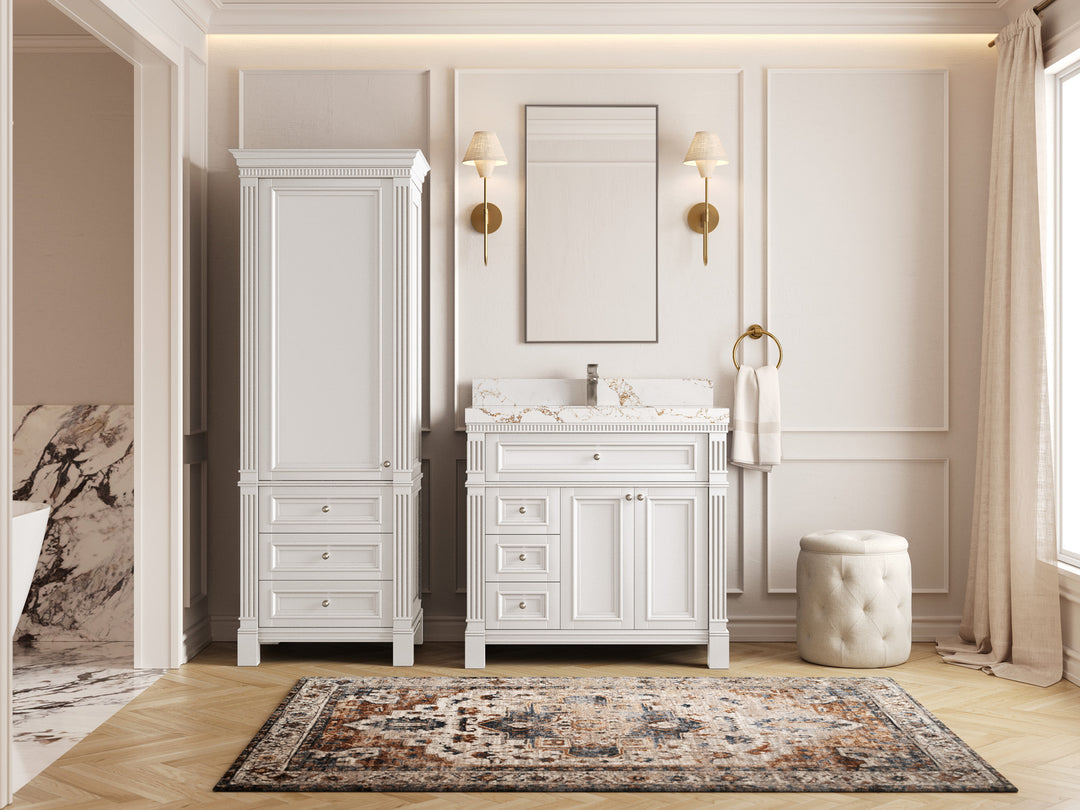 Paris 36 in. W x 22 in. D Center Sink Bathroom Vanity in  White with Countertop - Full View