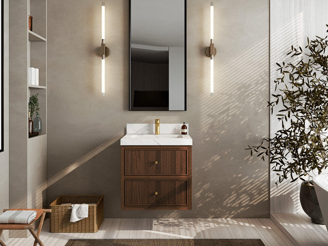 Sonoma Floating Teak 24 in. W x 22 in. D Single Sink Bathroom Vanity in Dark Walnut Finish with countertop - Front View