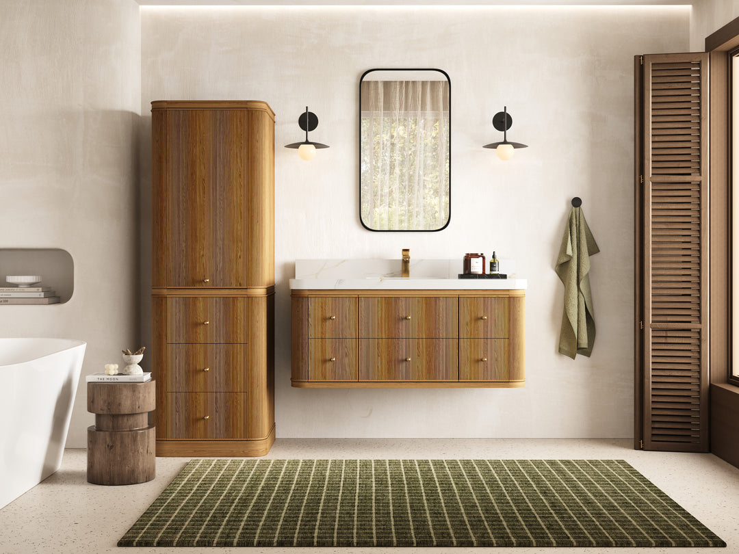Hampton Floating Teak 48 in. W x 22 in. D Single Sink Bathroom Vanity with Countertop - Full View