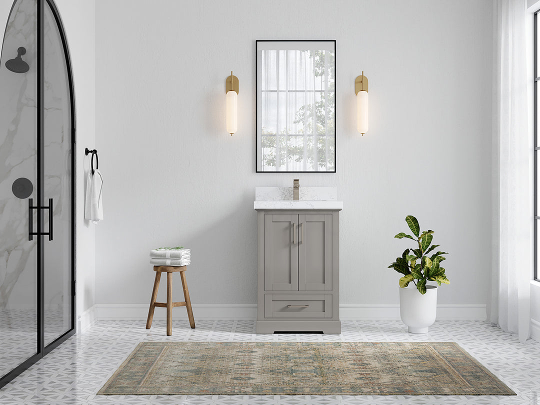 Boston 24 in. W x 22 in. D Single Sink Bathroom Vanity in Elephant Skin Gray with Countertop - Full View
