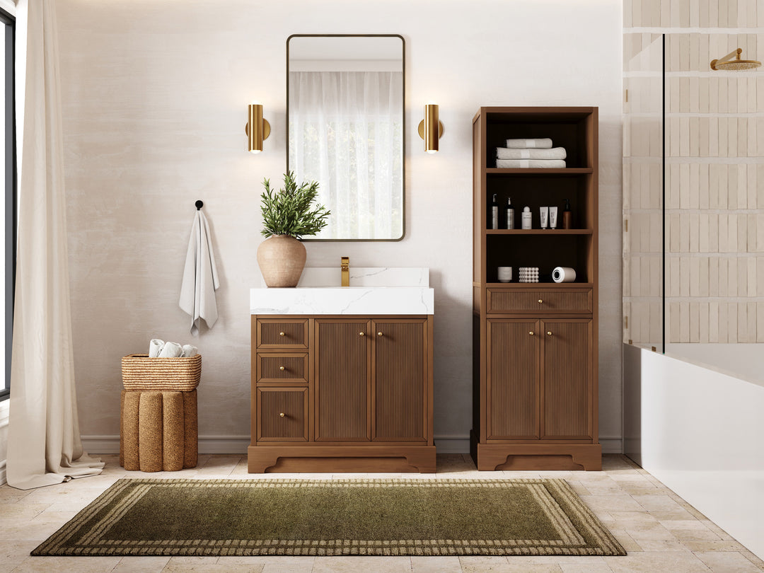 Manhattan Teak Wood 36 in. W x 22 in. D Center Sink Bathroom Vanity