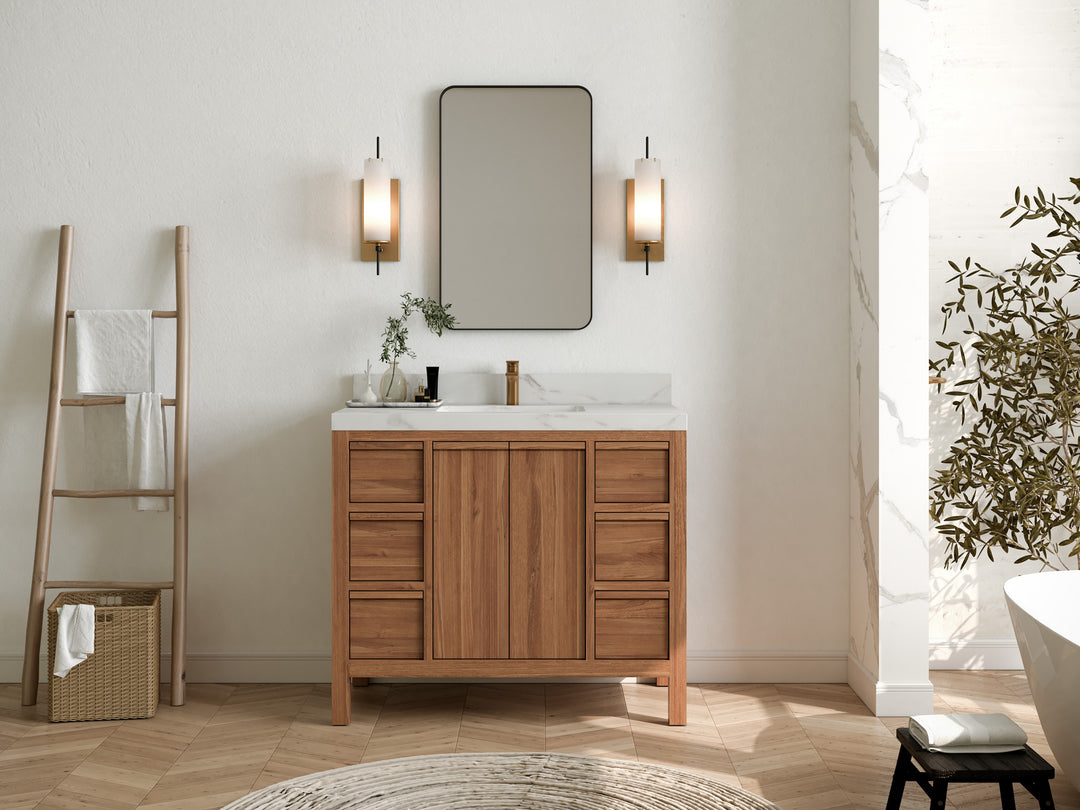 Elizabeth Teak 42 in. W x 22 in. D Single Sink Bathroom Vanity in Dark Natural with Countertop - Full View