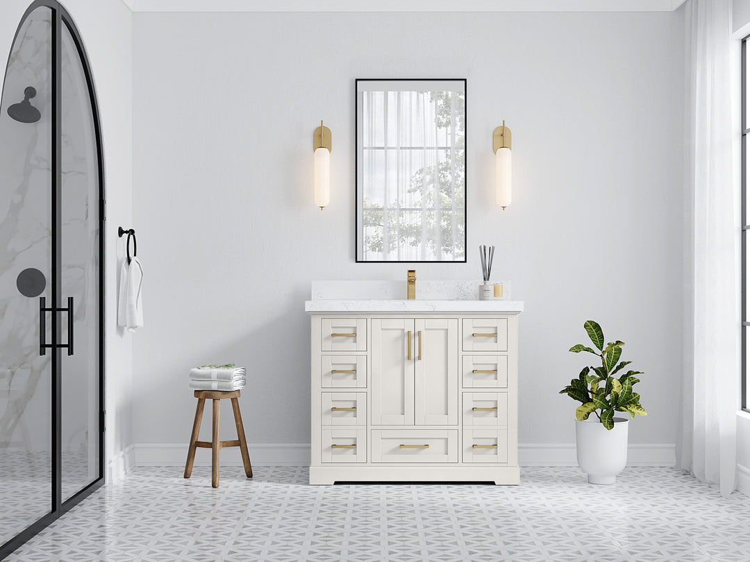 Boston 42 in. W x 22 in. D Single Sink Bathroom Vanity in Alabaster with Countertop - Full View