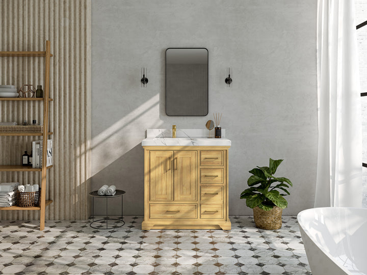 Charlotte 36 in. W x 22 in. D Left Offset Sink Bathroom Teak Wood Vanity - photo 4