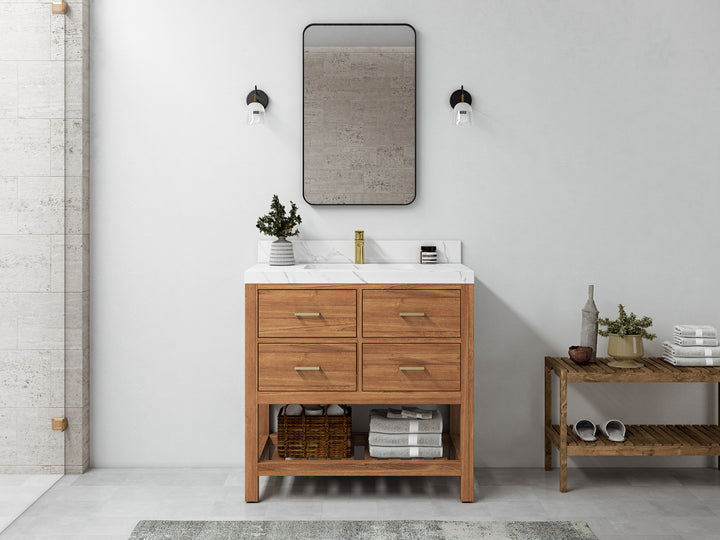 Parker Teak Wood 36 in. W x 22 in. D Center Sink Bathroom Vanity - photo 4