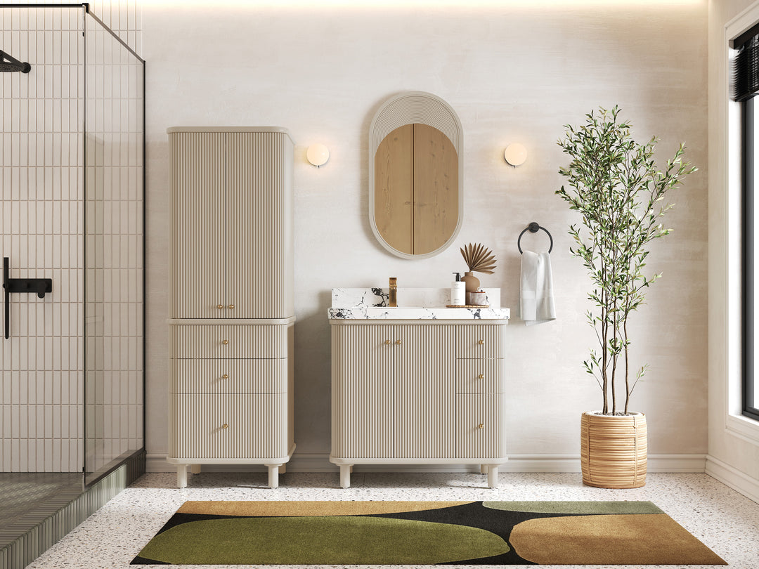 Miami 36 in. W x 22 in. D Left Offset Sink Bathroom Vanity in Fine Grain with Countertop - Full View