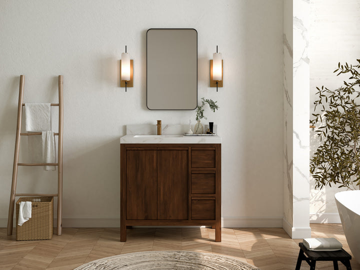 Elizabeth Teak Wood 36 in. W x 22 in. D Left Offset Sink Bathroom Vanity - photo 4