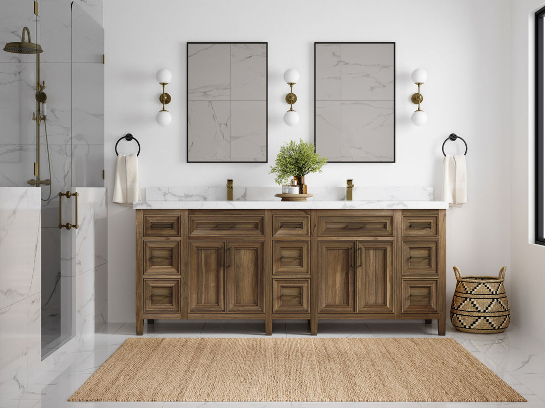 Santa Monica Teak Wood 84 in. W x 22 in. D Double Sink Bathroom Vanity