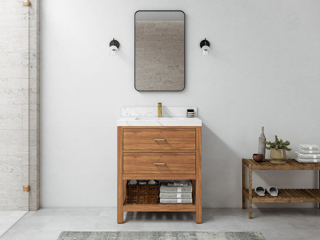 Parker Teak  30 in. W x 22 in. D Single Sink Bathroom Vanity in Golden  with Countertop - Full View