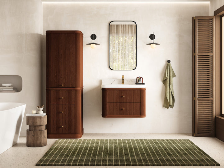 Hampton Floating Teak 30 in. W x 22 in. D Single Sink Bathroom Vanity (Dark Natural) - photo 4