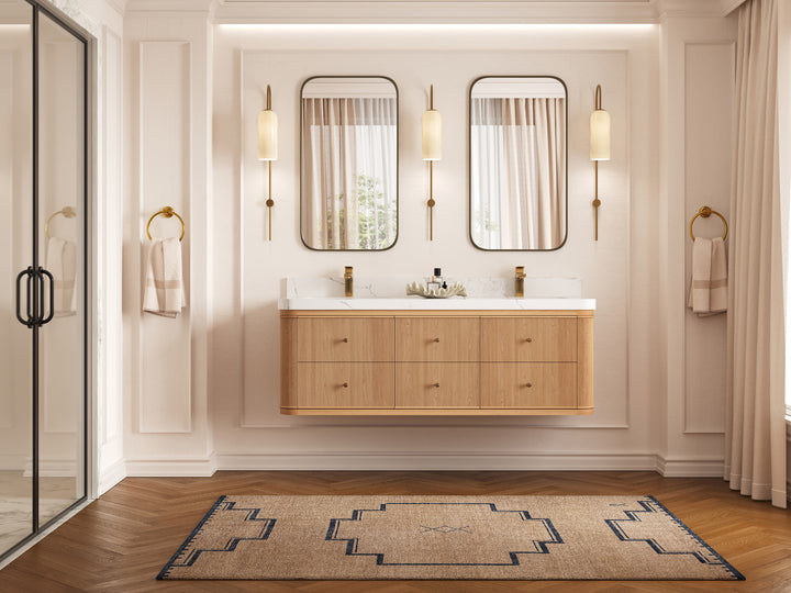 Hampton Floating White Oak 60 in. W x 22 in. D Double Sink Bathroom Vanity - photo 4