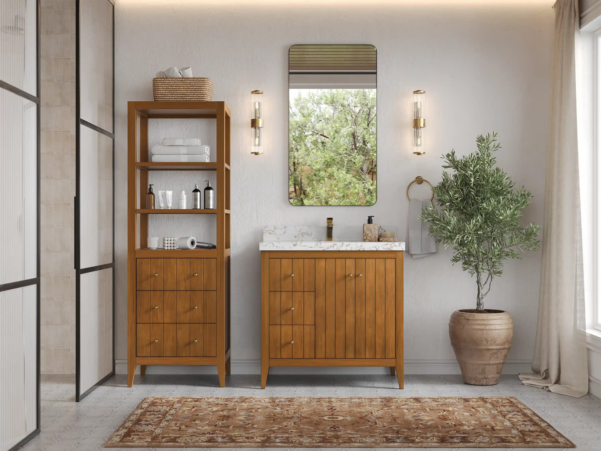 Atlanta Teak Wood 36 in. W x 22 in. D Center Sink Bathroom Vanity