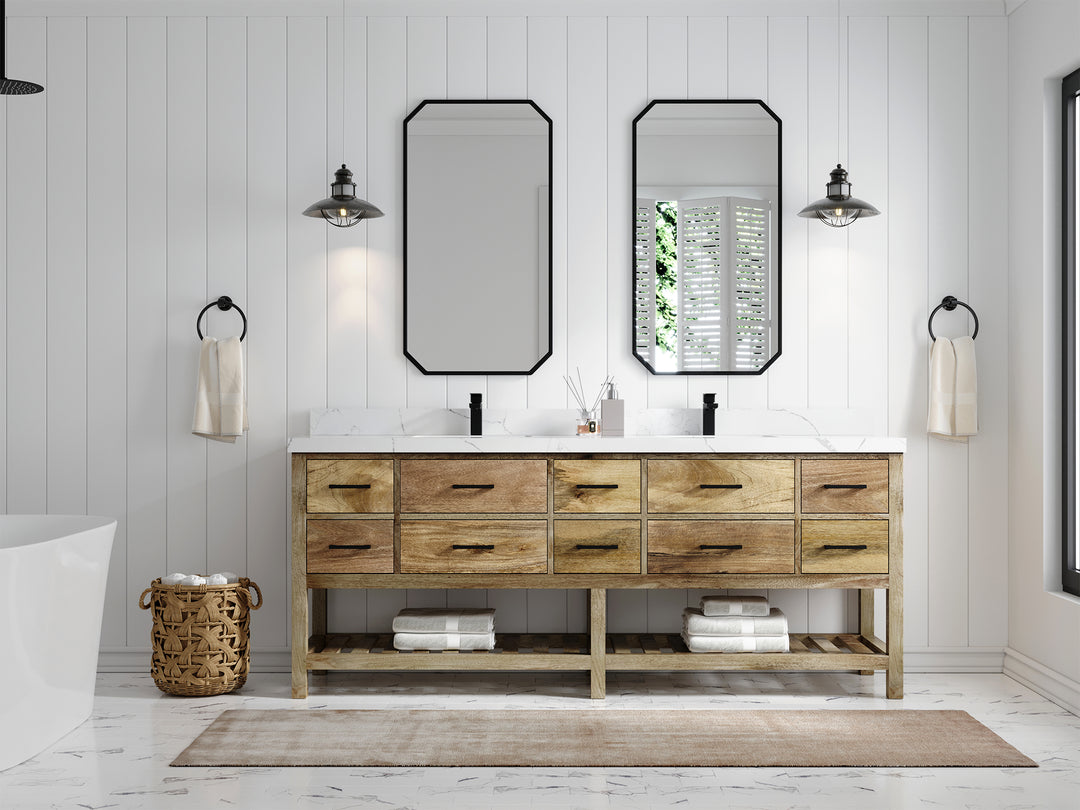 Parker Mango Wood 84 in. W x 22 in. D Double Sink Bathroom vanity with