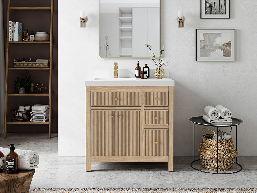 Sonoma Teak Wood 36 in. W x 22 in. D Left Offset Sink Bathroom Vanity