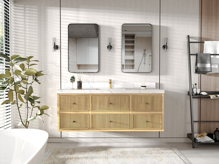 Sonoma Floating Teak 60 in. W x 22 in. D Single Sink Bathroom Vanity - photo 4