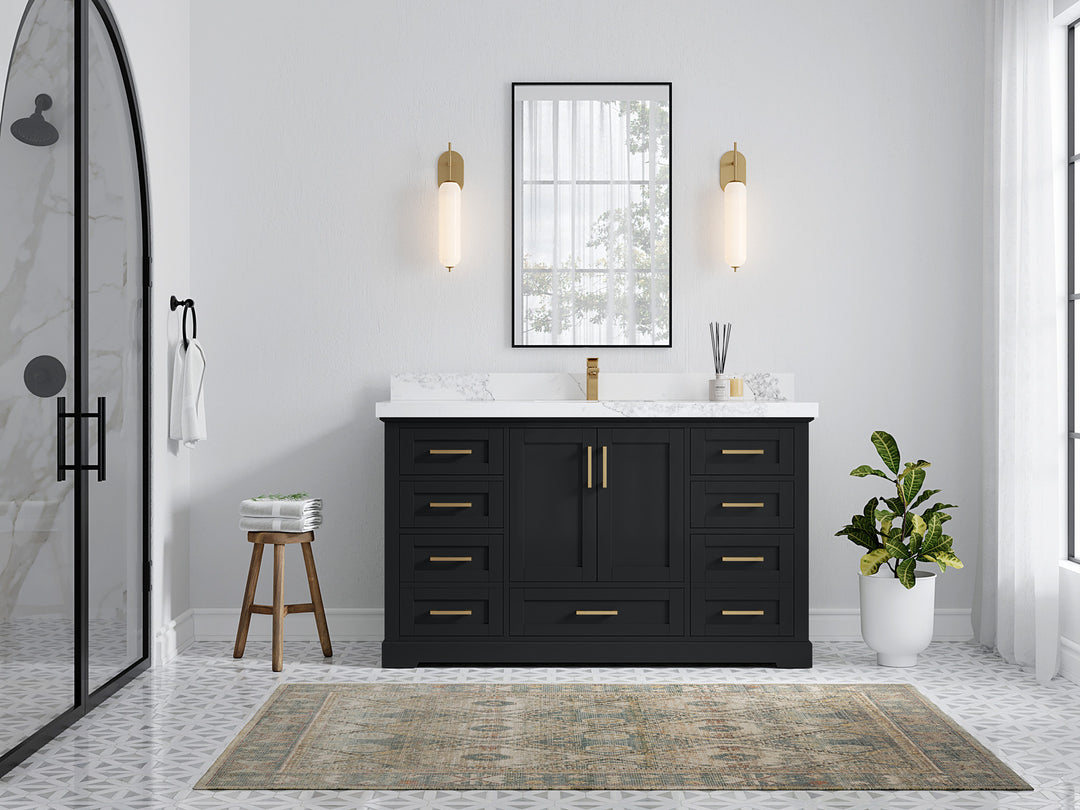 Boston 60 in. W x 22 in. D Single Sink Bathroom Vanity in Wrought Iron with Countertop - Full View