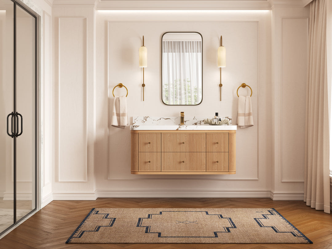 Hampton Floating White Oak 48 in. W x 22 in. D Single Sink Bathroom Vanity with Countertop - Full View