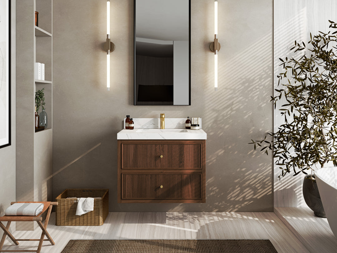 Sonoma Floating Teak 30 in. W x 22 in. D Single Sink Bathroom Vanity in Dark Walnut Finish with countertop - Front View