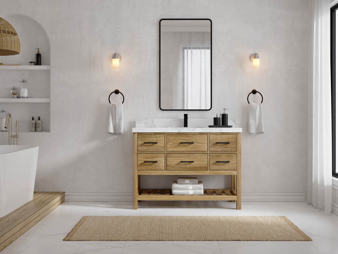 Parker Teak Wood 48 in. W x 22 in. D Single Sink Bathroom Vanity