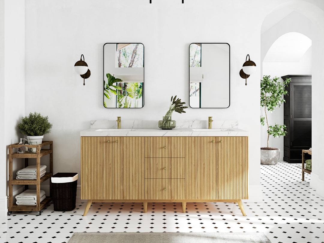 Pasadena Teak Wood 72 in. W x 22 in. D Double Sink Bathroom Vanity