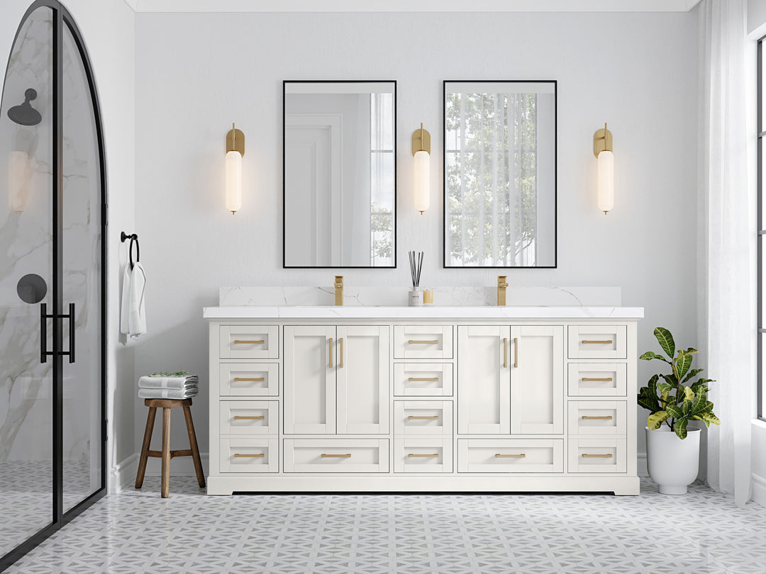 Boston 84 in. W x 22 in. D Double Sink Bathroom Vanity in Alabaster with Countertop - Full View