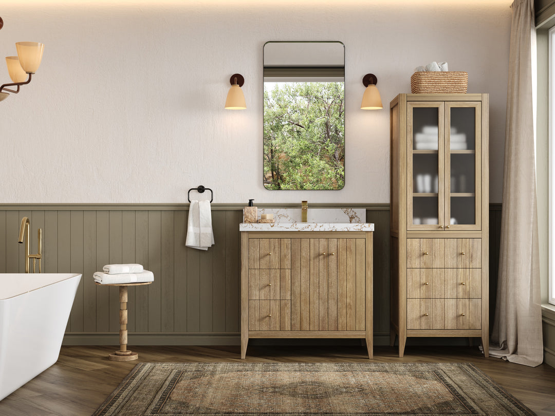 Atlanta Teak Wood 36 in. W x 22 in. D Center Sink Bathroom Vanity