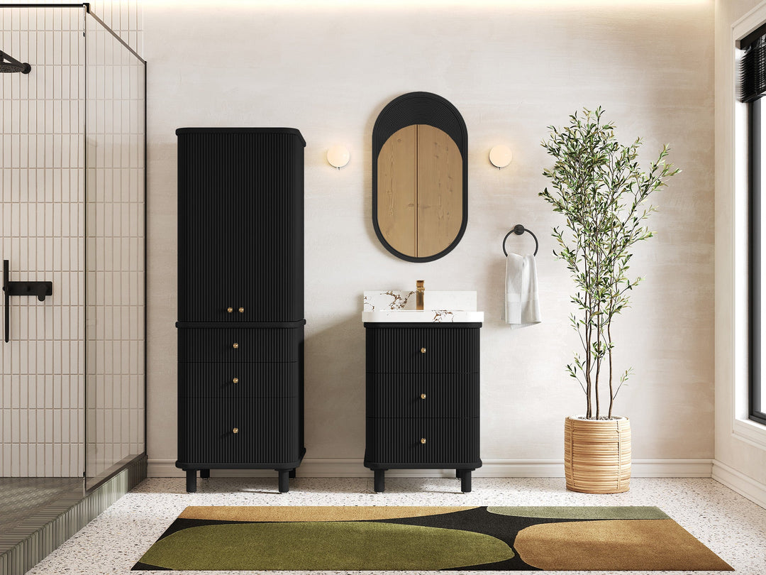 Miami 24 in. W x 22 in. D Single Sink Bathroom Vanity in Black with Countertop - Full View