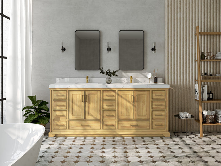 Charlotte 84 in. W x 22 in. D Double Sink Bathroom Teak Wood Vanity - photo 4