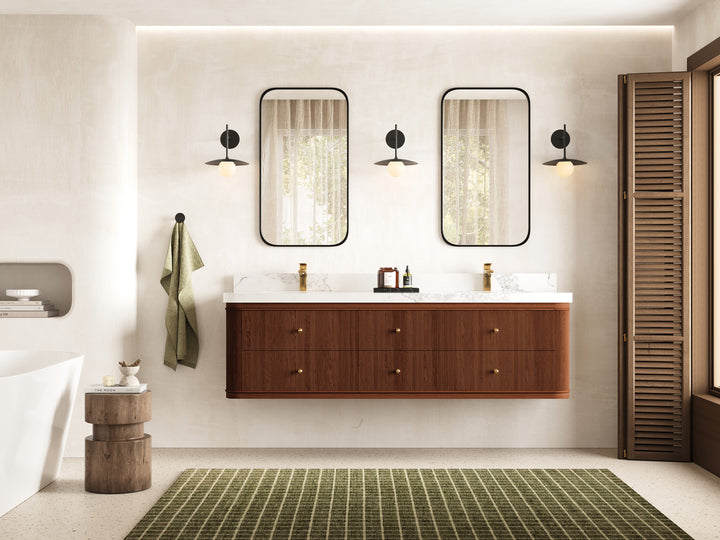 Hampton Floating Teak 72 in. W x 22 in. D Double Sink Bathroom Vanity (Dark Natural) - photo 4