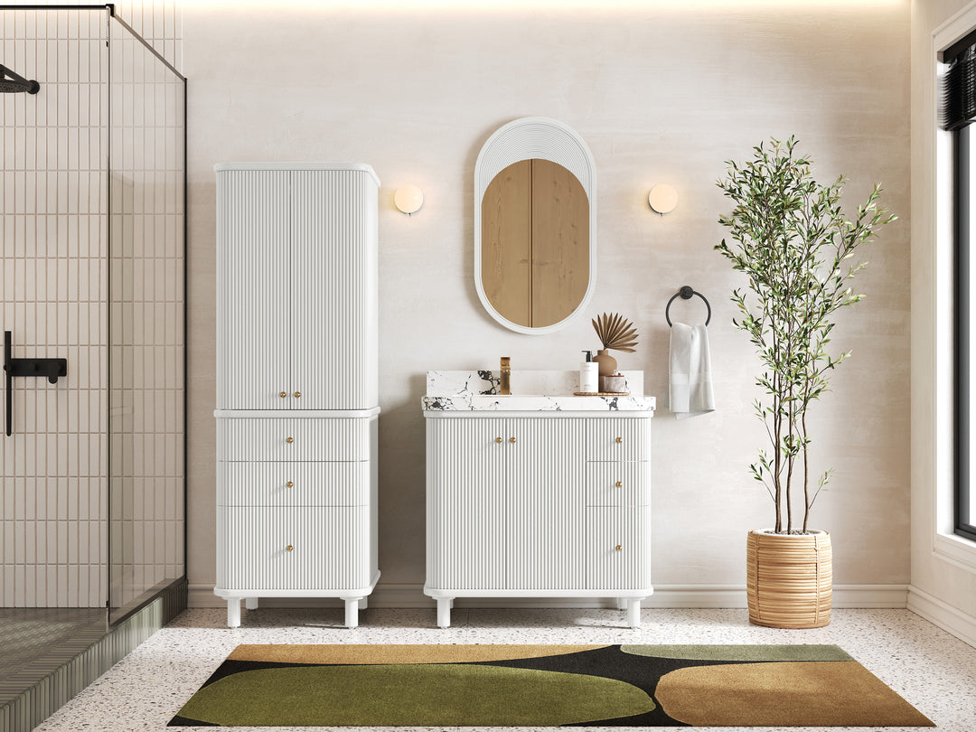 Miami 36 in. W x 22 in. D Left Offset Sink Bathroom Vanity in White with Countertop - Full View