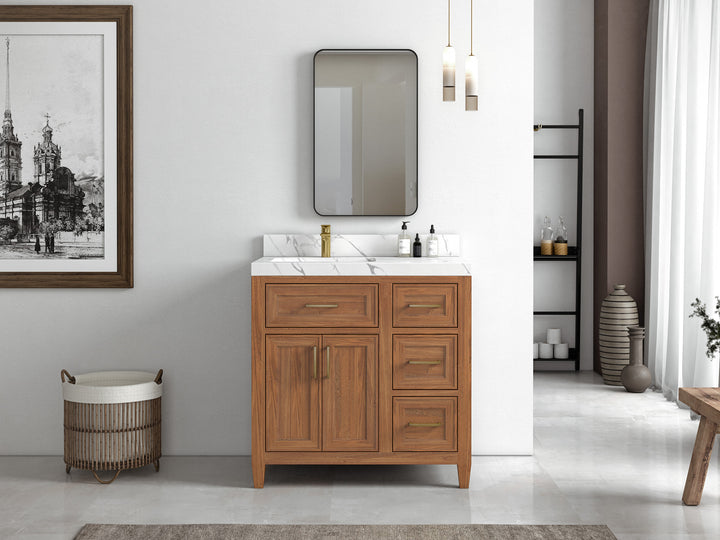 Santa Monica Teak Wood 36 in. W x 22 in. D Left Offset Sink Bathroom Vanity - photo 4