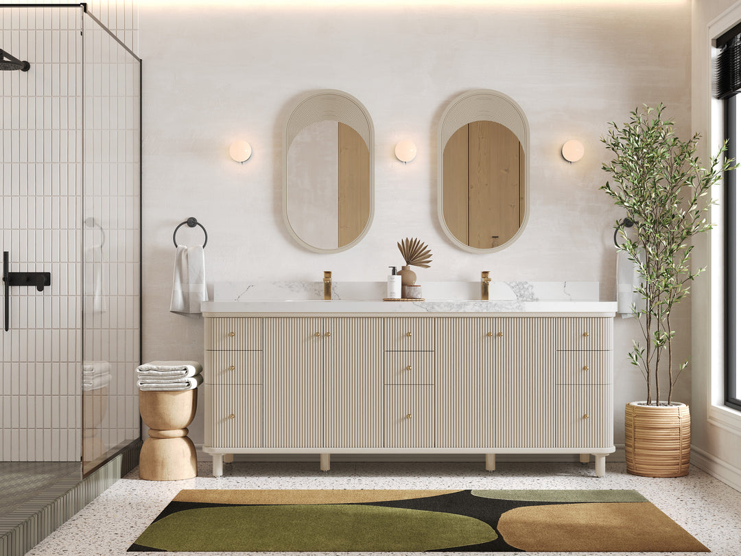Miami 84 in. W x 22 in. D Double Sink Bathroom Vanity in Fine Grain with Countertop - Full View