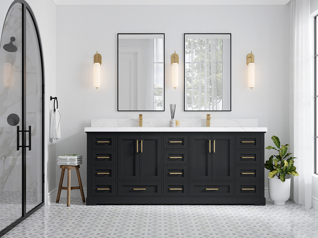 Boston 84 in. W x 22 in. D Double Sink Bathroom Vanity in Wrought Iron with Countertop - Full View