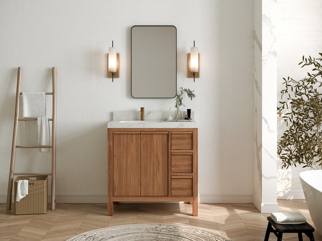 Elizabeth Teak 36 Left Offset in. W x 22 in. D Single Sink Bathroom Vanity in Dark Natural with Countertop - Full View