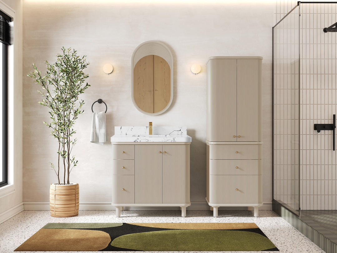 Miami 36 in. W x 22 in. D Center Sink Bathroom Vanity in Fine Grain with Countertop - Full View