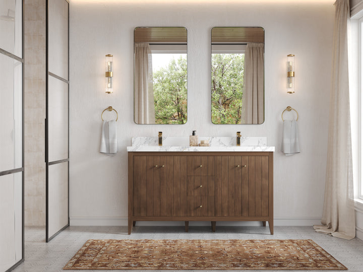 Atlanta Teak Wood 60 in. W x 22 in. D Double Sink Bathroom Vanity - photo 4