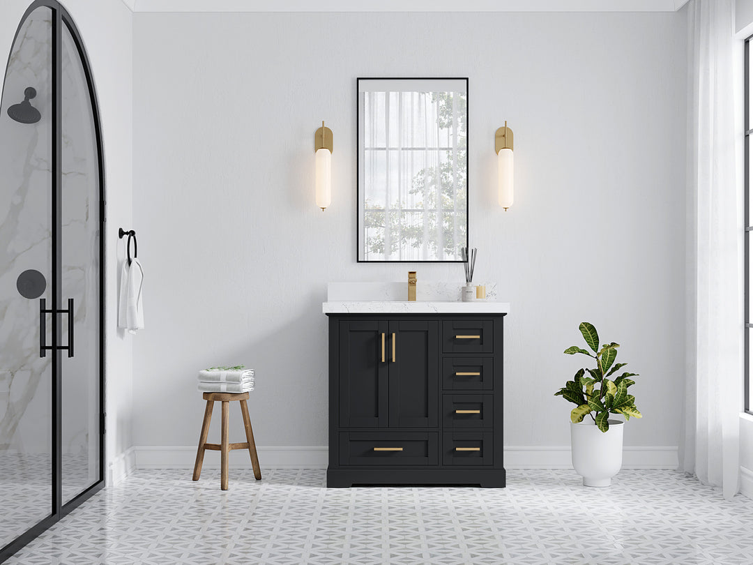 Boston 36 in. W x 22 in. D Single Sink Bathroom Vanity in Wrought Iron with Countertop - Full View