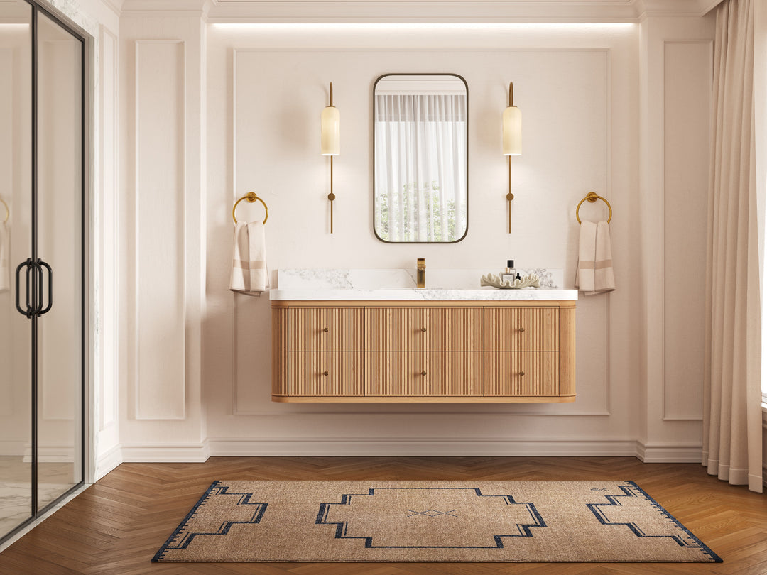 Hampton Floating White Oak 60 in. W x 22 in. D Single Sink Bathroom Vanity with Countertop - Full View