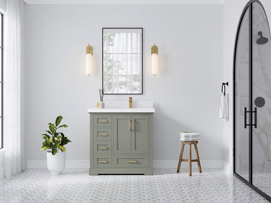 Boston 36 in. W x 22 in. D Single Sink Bathroom Vanity in Evergreen with Countertop - Full View