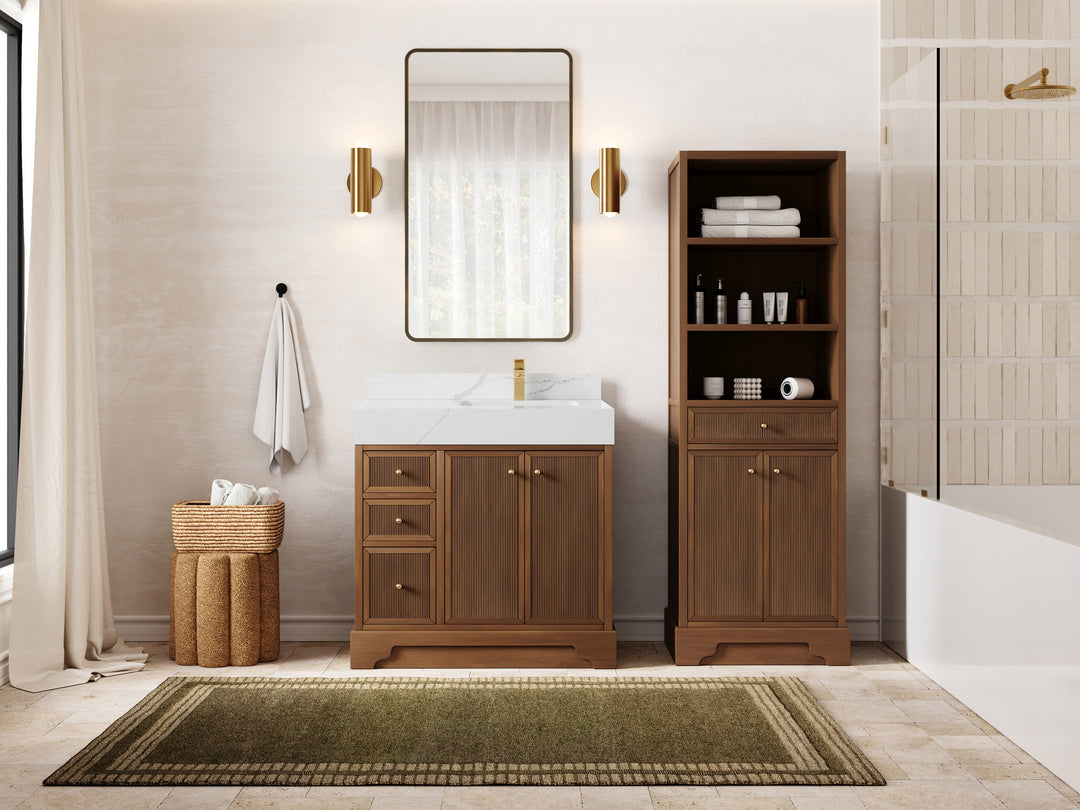 Manhattan Teak Wood 36 in. W x 22 in. D Right Offset Sink Bathroom Vanity