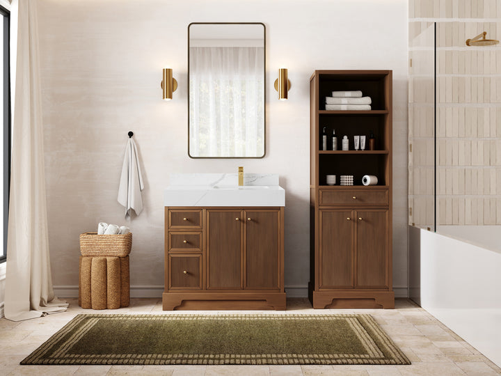 Manhattan Teak Wood 36 in. W x 22 in. D Right Offset Sink Bathroom Vanity - photo 3