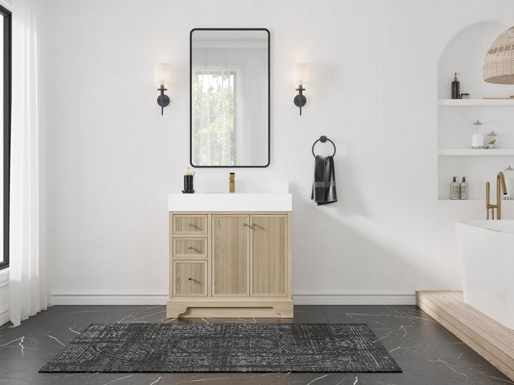 Manhattan White Oak 36 in. W x 22 in. D Center Sink Bathroom Vanity - photo 4