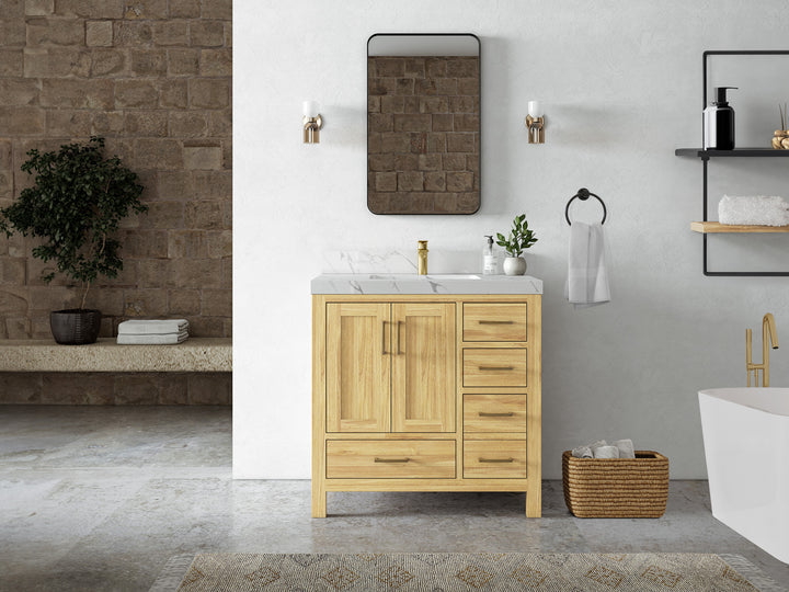 Malibu Teak Wood 36 in. W x 22 in. D Center Sink Bathroom Vanity - photo 5