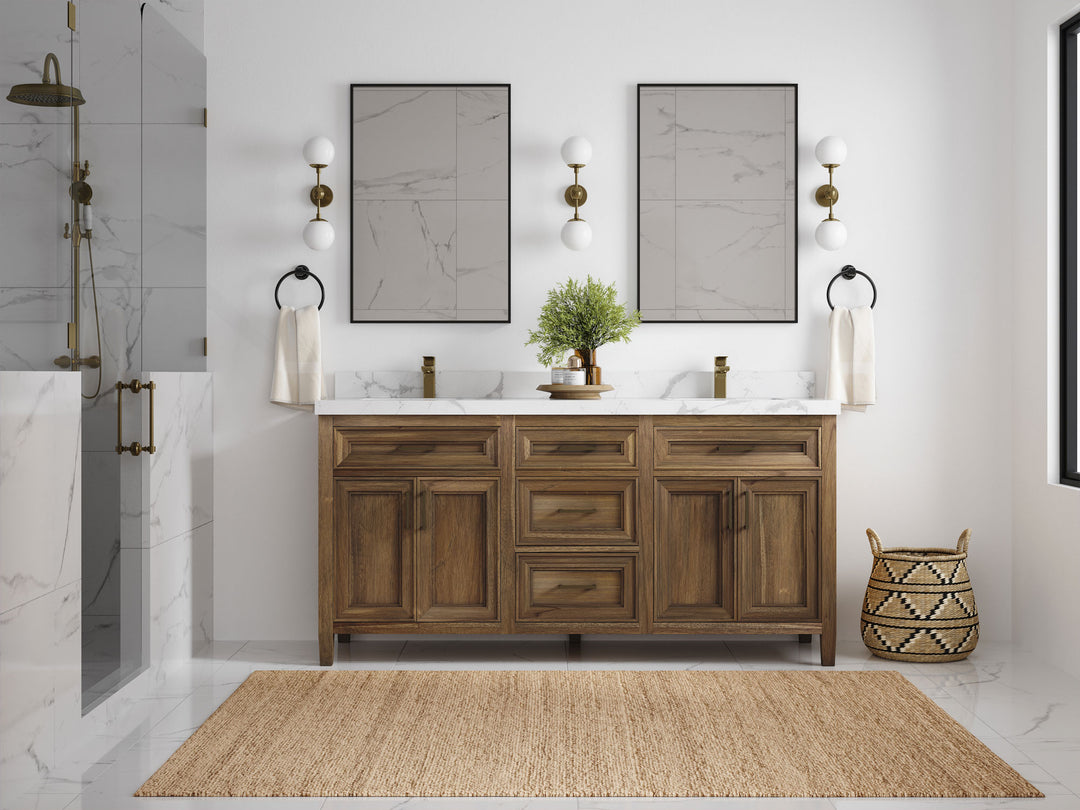 Santa Monica Teak Wood 72 in. W x 22 in. D Double Sink Bathroom Vanity