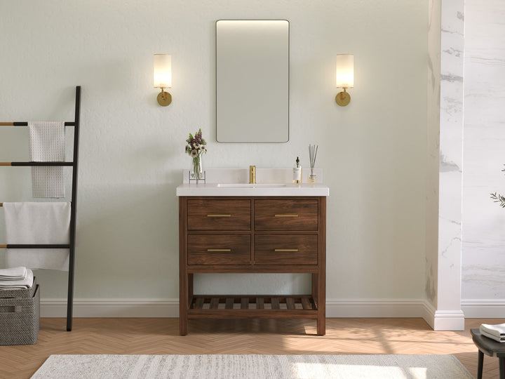 Parker Teak Wood 36 in. W x 22 in. D Center Sink Bathroom Vanity - photo 4