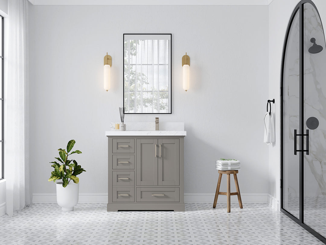 Boston 36 in. W x 22 in. D Single Sink Bathroom Vanity in Elephant Skin Gray with Countertop - Full View