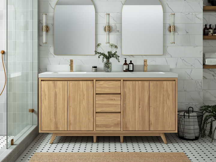 Madison Teak Wood 72 in. W x 22 in. D Double Sink Bathroom Vanity - photo 5