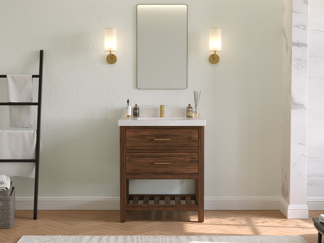 Parker Teak  30 in. W x 22 in. D Single Sink Bathroom Vanity in Dark Walnut  with Countertop - Full View