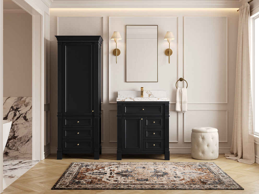 Paris 30 in. W x 22 in. D Single Sink Bathroom Vanity in  Black with Countertop - Full View